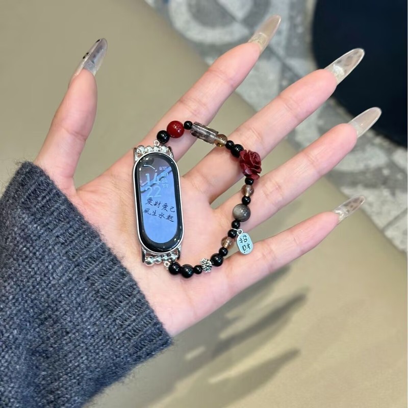[レッドローズ] Xiaomi Mi Band 9pro/8pro ストラップ Xiaomi Mi Band 9/8 ストラップ ビーズ リストバンドに適しています。|undefined