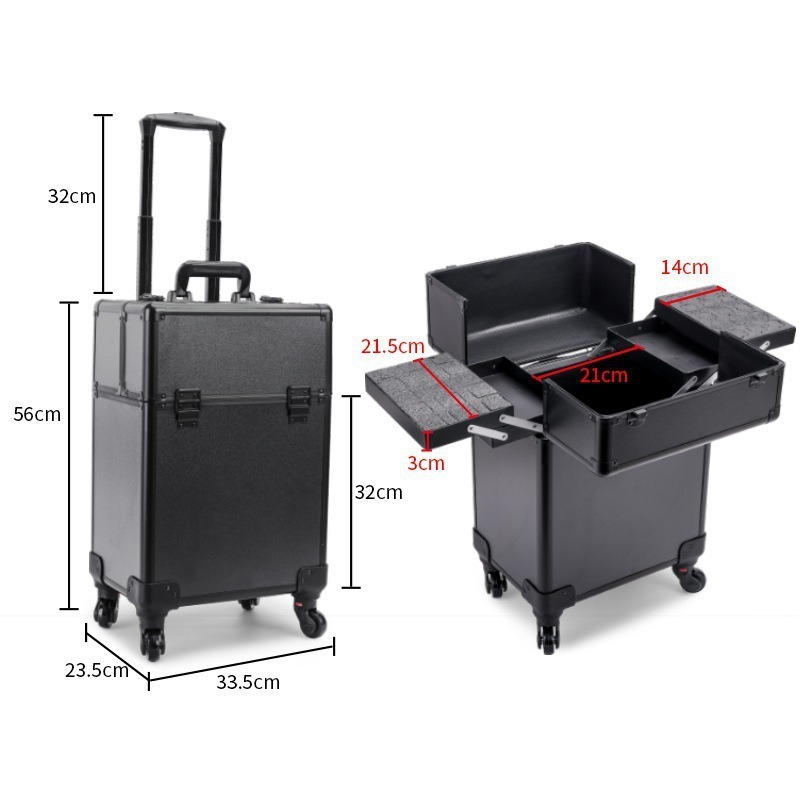 Maletín de Maquillaje con Trolley Multicapa de Madera con Ruedas Giratorias y Candado para Almacenamiento Doméstico