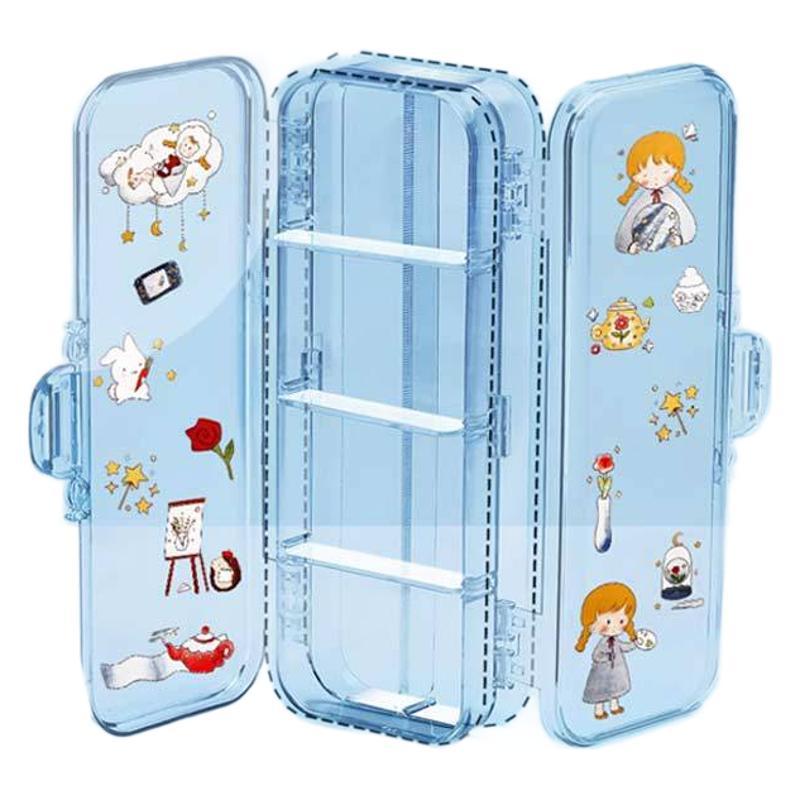 Caja de lápiz transparente de doble capa simple ins estudiantes japoneses caja de lápiz caja de almacenamiento de gran capacidad caja de papelería al por mayor