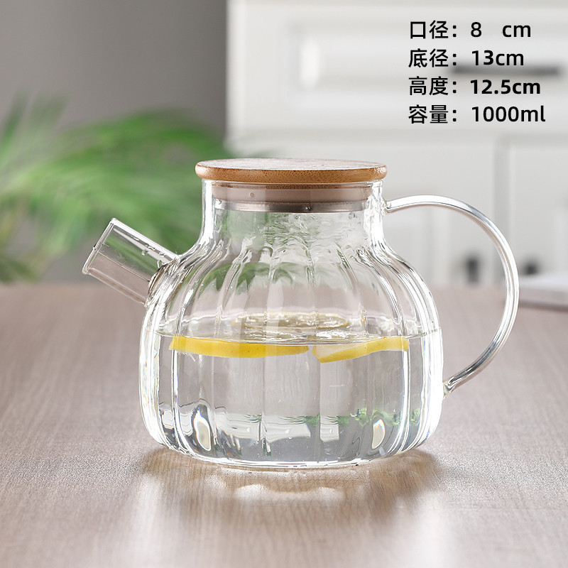 【厂家定制】创意不锈钢盖条纹玻璃冷水壶香槟色高硼硅玻璃凉水壶