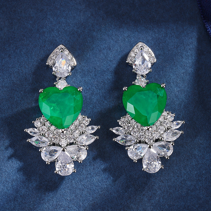 Zhuang Sheng joyas de cobre inferior chapado en oro de simulación de color tesoro en forma de corazón pendientes de luz de lujo temperamento pendientes femeninos 12*12