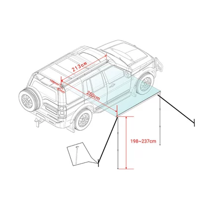 Car Side Tent Canopy with Aluminum Alloy Shell for Suv Off-Road Vehicles, Automatic Rebound Car Side Awning Sunshade Tent (Avtomobil yan çətirləri) - aluminum-alloy-shell-automatic-rebound-21325m-car-side-tent