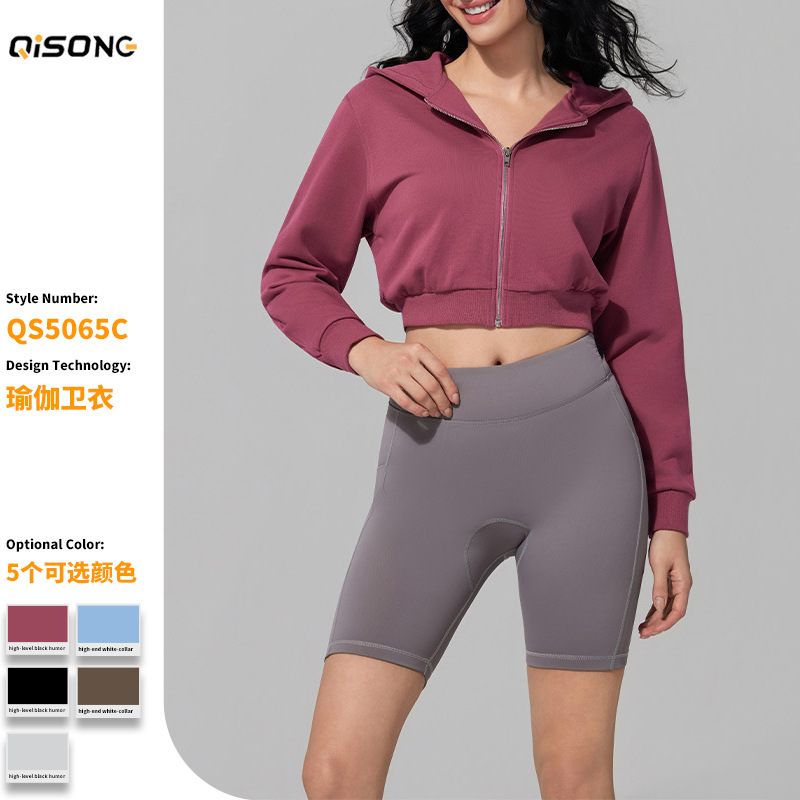 Cross-Border New Autumn and Winter Sweatshirt Jacket for Women, Short Zipper Hooded Cardigan, Casual Windproof and Warm Sports Fitness Clothing