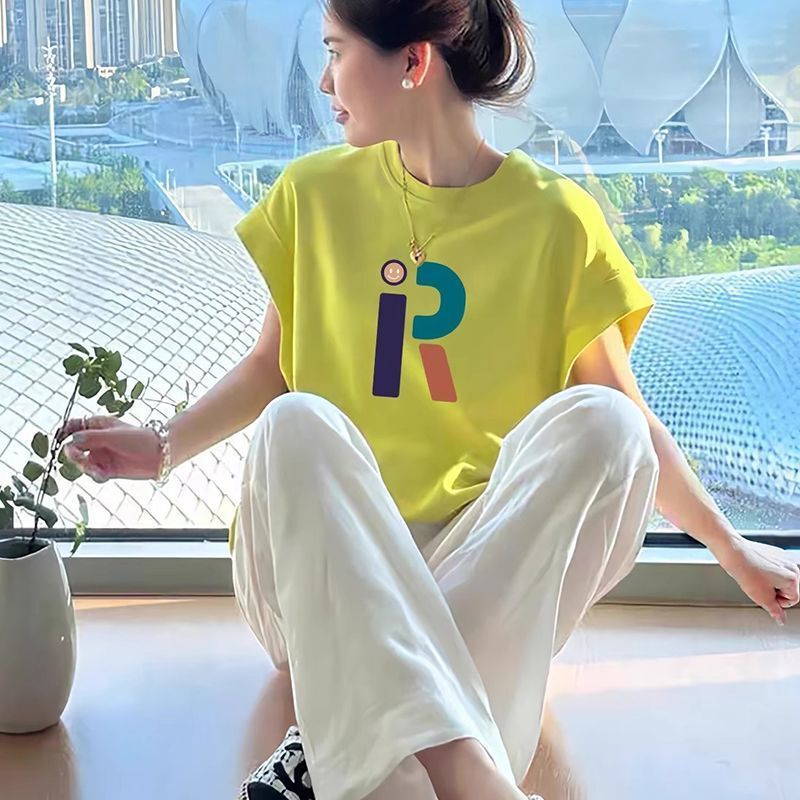2025夏季宽松蝙蝠袖短袖t恤女美式宽松多巴胺甜酷圆领小飞袖上衣|undefined