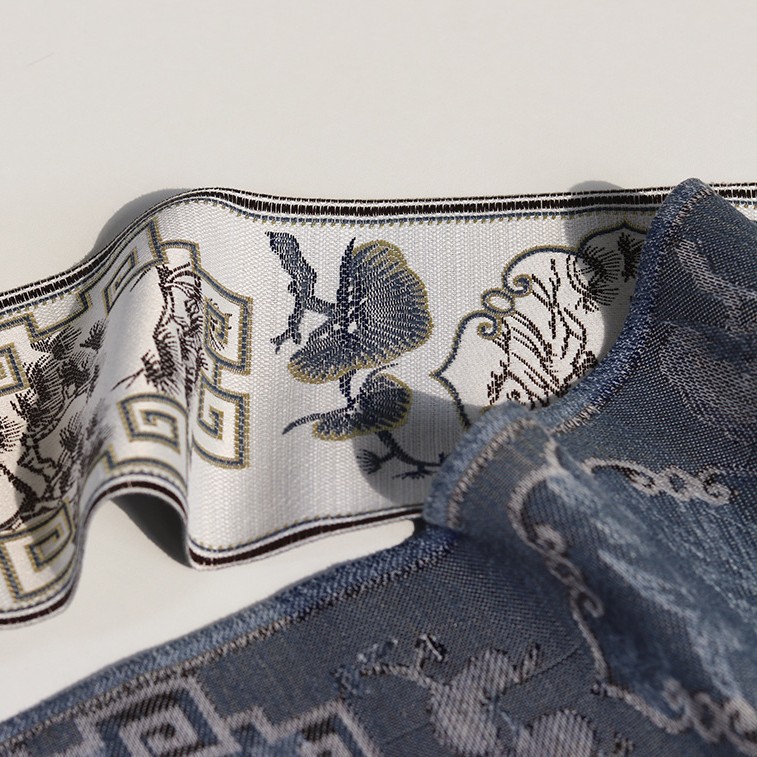 Encaje decorativo de 12 cm de ancho con diseño de paisaje y grullas al estilo chino, para ropa, cuellos, cinturones y artesanías de té.