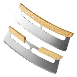 in stock New Double Handle Pizza Knife Wooden Handle Semicircle Pizza Hob Double Handle Easy Operation PP Protective Cover