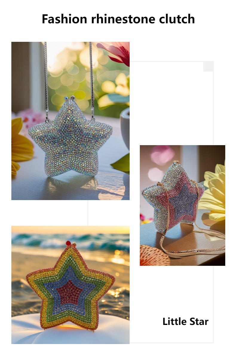 Túi clutch nữ đính kim cương dạ hội Star Rhinestone — Màu cầu vồng, Hồng chuyển dần, Tím hồng, Bạc AB chi tiết 2