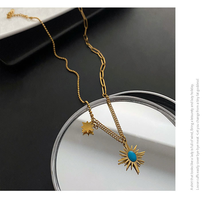 12g Weight Vacuum Plating Gold Plating Process Real Gold Plated Plating Material Vacuum Plating Real Gold Plated 18K Gold Gold Plating Silver Plated Hexagram 304 Stainless Steel Retro Waterproof Non Tarnish Titanium Steel Pendant Necklace