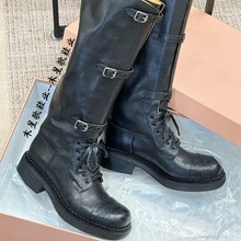 守望美致/高定版阿MIU家全牛皮复古长靴女机车靴英伦风骑士靴女靴