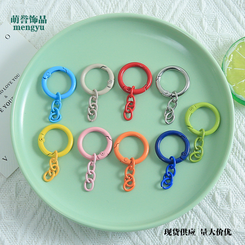Colorful Four-Section Chain Spring Clasp Combination Keychain DIY Jewelry Accessories Connecting Open Rings Pendant Materials Wholesale