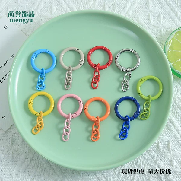 Colorful Four-Section Chain Spring Clasp Combination Keychain DIY Jewelry Accessories Connecting Open Rings Pendant Materials Wholesale