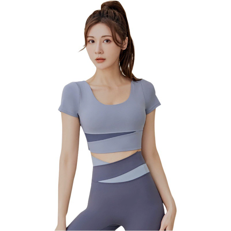 Короткий топ для йоги Juyitang с цветными вставками и вкладышами для груди, для бега и фитнес-йоги, для женщин.