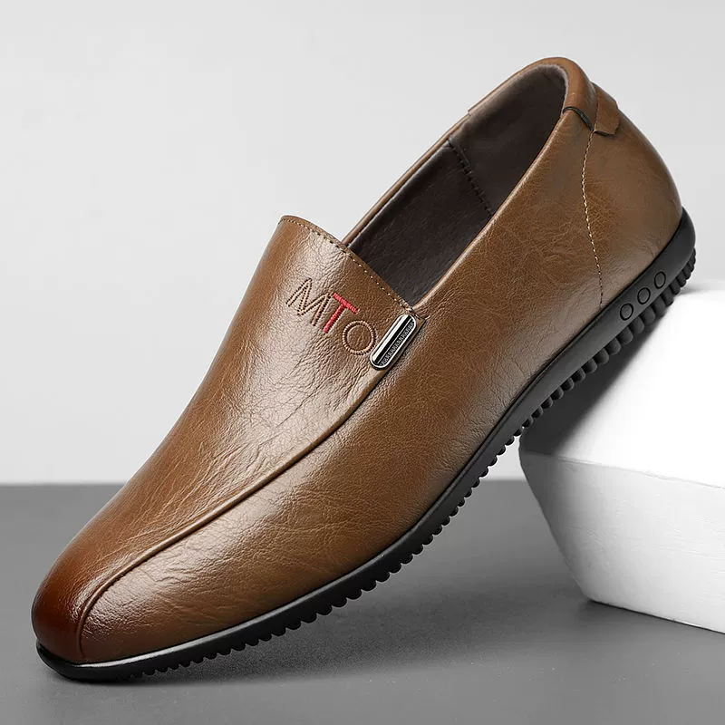 Повседневные мужские кожаные ботинки Весенние бобовые ботинки мягкие кожаные ботинки на мягкой подошве