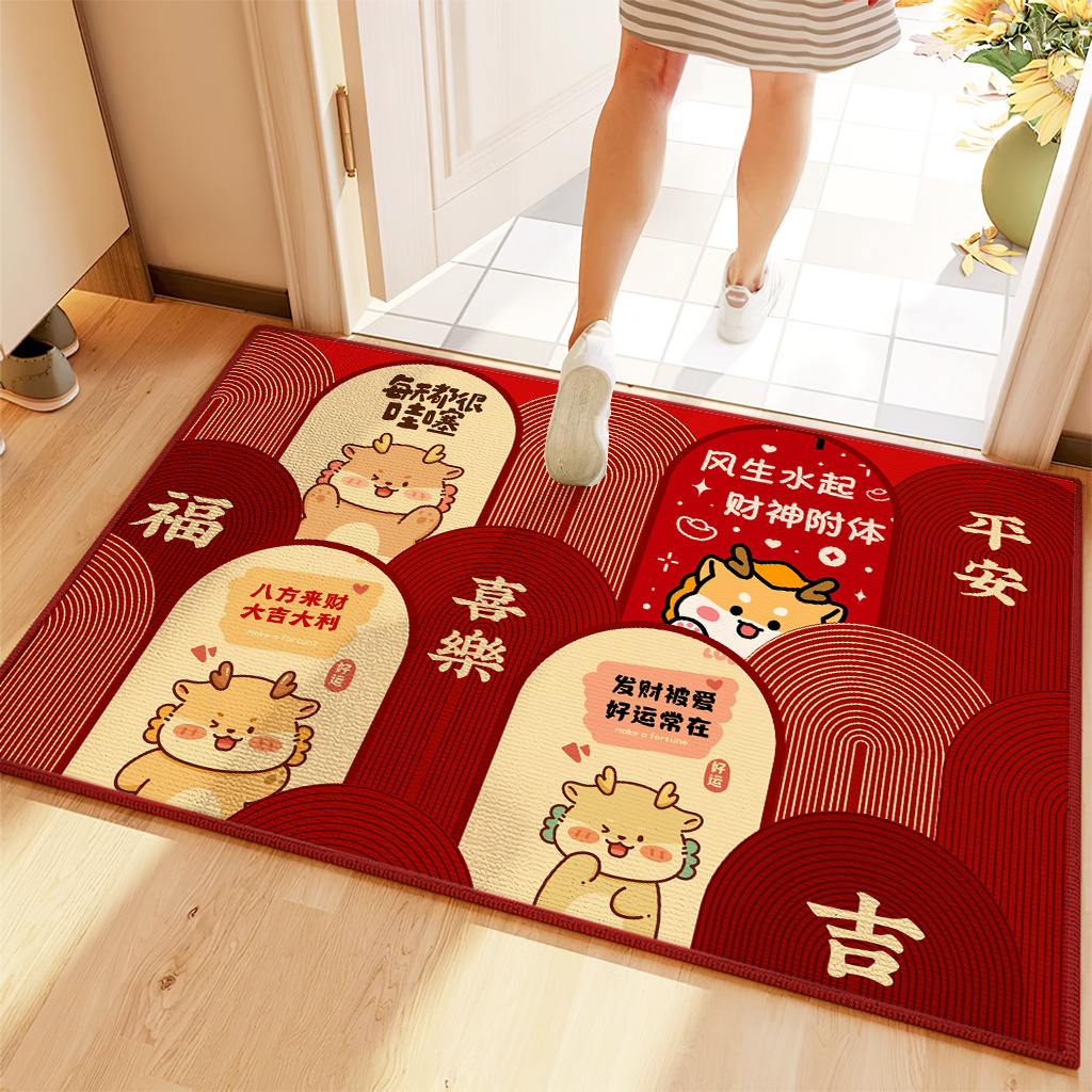 Alfombra de piso de estilo chino pasillo alfombra de puerta roja resistente a las manchas alfombra de pasillo se puede cortar alfombra de piso festivo y seguro