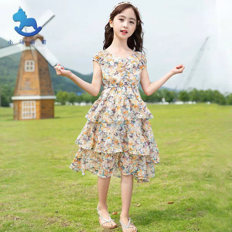 Dress, summer clothing, children's shiffon skirt, children's clothing, internet celebrity, western style