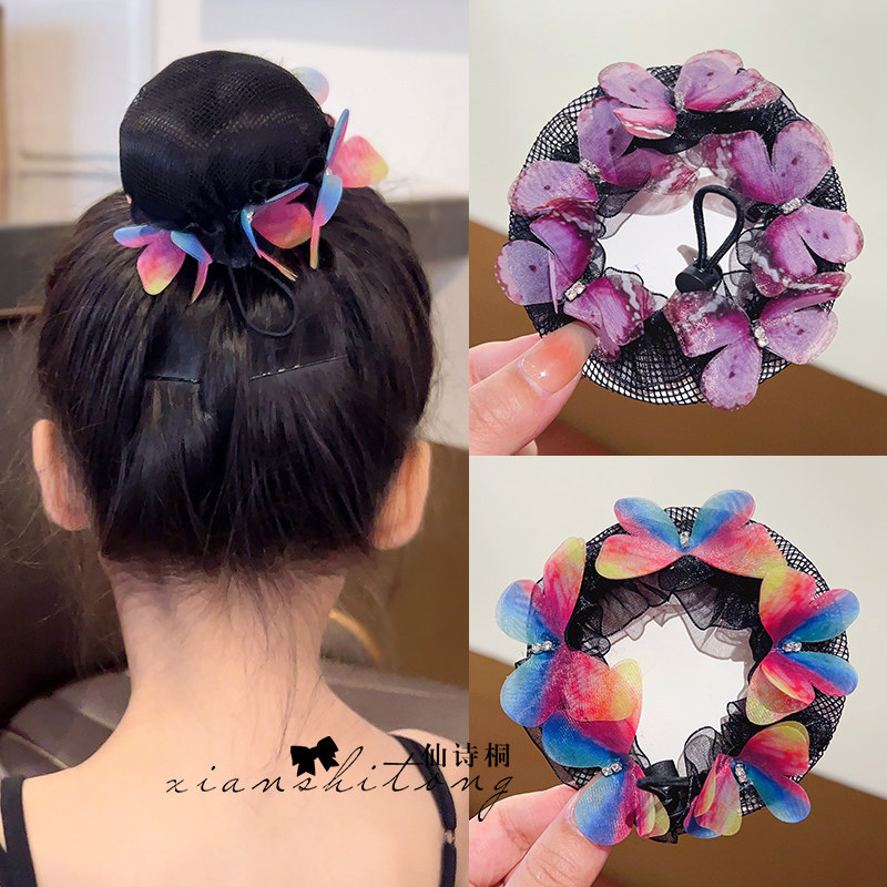 Butterfly Hair Net for Children's Dance Performance, Invisible Hair Net with Rhinestones, Girl's Dance Bun Styling Tool