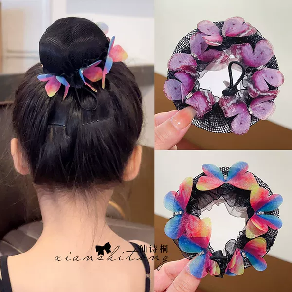 Butterfly Hair Net for Children's Dance Performance, Invisible Hair Net with Rhinestones, Girl's Dance Bun Styling Tool