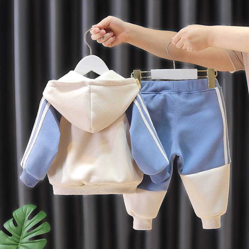 Boys' spring and autumn, children's plush sweater, baby hooded clothes, boys' set, two-piece_voghion.com