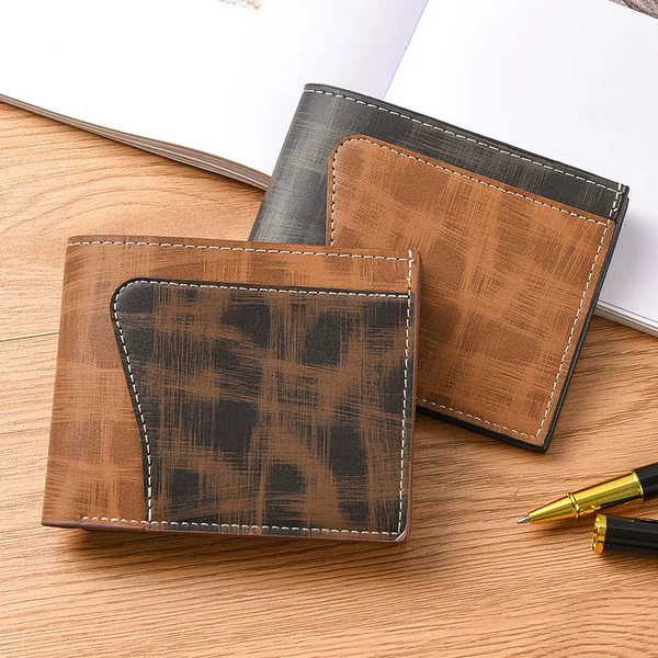 Cross-border in stock Men's Zipper Wallet Multi-function Large Capacity Short Business Wallet Simple Contrast Color Personalized Wallet