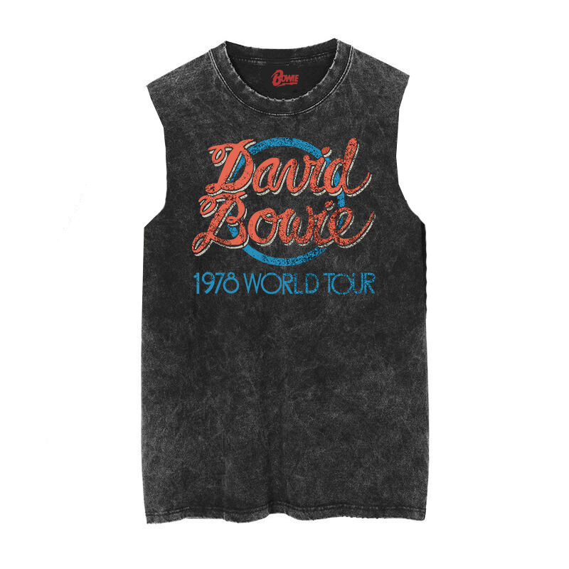 Rocker David Bowie David Bowie Face distressed washed vintage batik sleeveless T-shirt