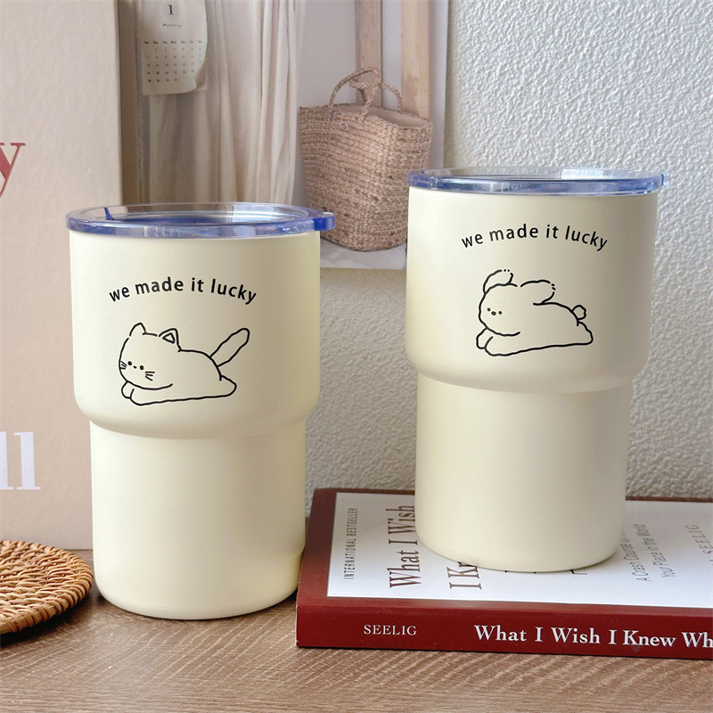 South Korea ins blogger's same coffee cup vacuum cup 304 stainless steel original pattern simple portable high-looking Cup