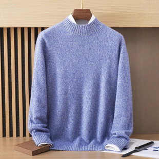 2025 Spring and Autumn New Men's Loose Flower Yarn Cashmere Sweater Half Turtle Collar Thickened Sweater Pullover Casual Bottoming Shirt for Men