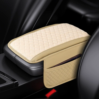 Armrest box pad multifunctional side bag storage - beige