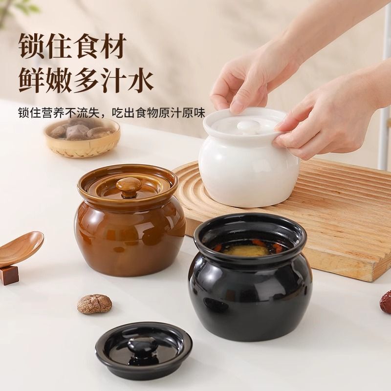 陶器スープシチューポット、家庭用防水シチューポット、一人用蒸しカップ、沙仙スナック、昔ながらの蓋付き陶器シチュースープポット|undefined