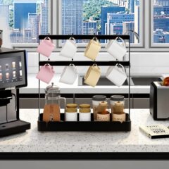 移動可能な水切りカップ棚キッチンテーブルの上に穴を開けない多層マグカップコーヒーカップの雑物多機能収納棚