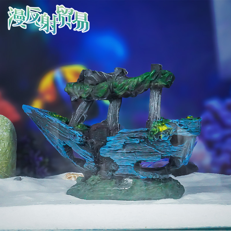 Barco de simulación, peces y camarones, casa de esquivar el paisaje de la pecera, decoración de la pecera de la cueva, decoración de la pecera, acuario, naufragio roto