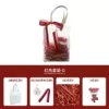 Red ribbon + tag accessories + red raffia + bouquet
