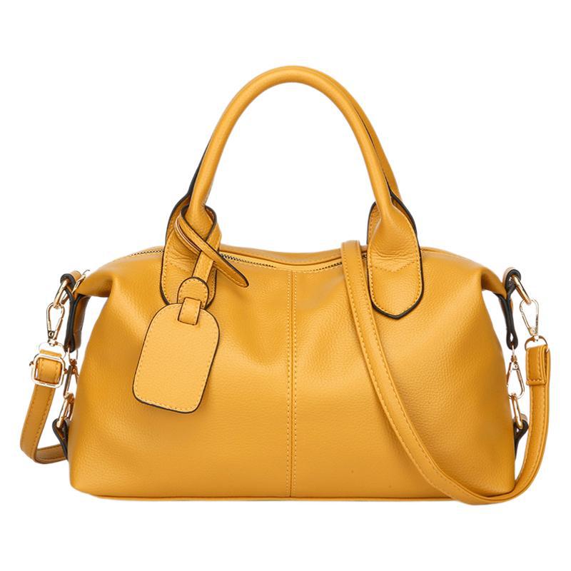 Women's Soft Leather Large Capacity Boston Bag Handheld Commuter Tote Handbag_voghion.com