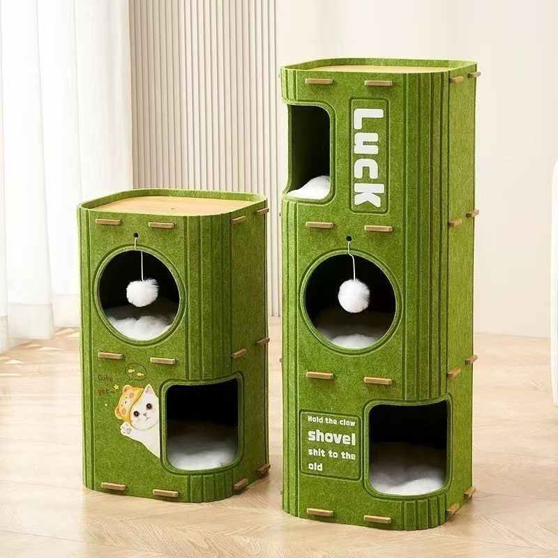 Casa para gatos de varias capas, marco para trepar para gatos, árbol para gatos, agujero para árbol para gatos en una pieza, caja para gatos cerrada con doble raspado universal en todas las estaciones en invierno