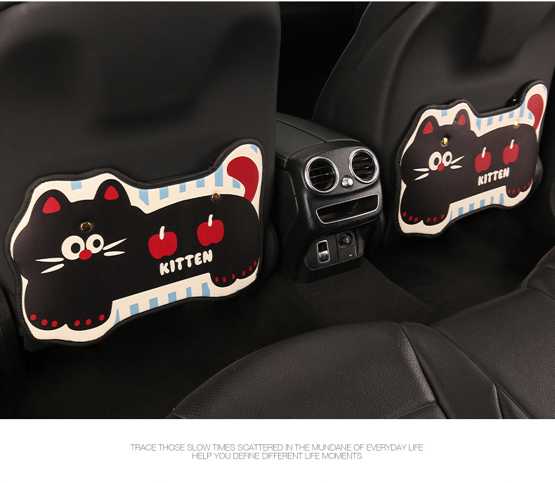 Kitten cute cartoon chair back anti-kick cushion car seat chair back anti-fouling cushion anti-dirty cushion back pocket suspension type