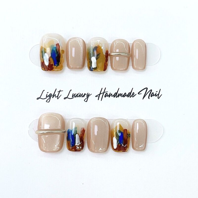 [Original Real Shot] Oil Painting Contrasting Color Crystal Cat's Eye Handmade Nails Accessible Luxury Pure Handmade High Quality Nails