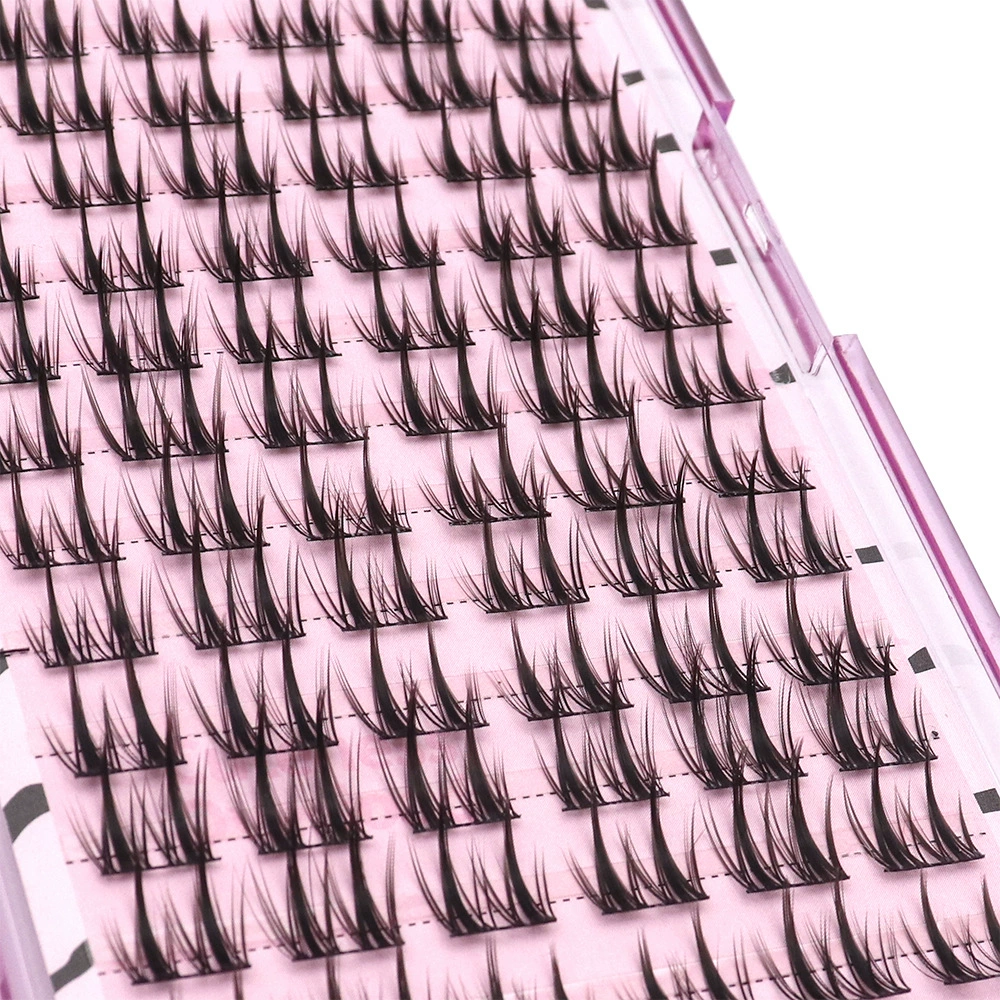 Cluster false eyelashes, double‑pointed wheat‑ear style, natural segmented pre‑made clusters