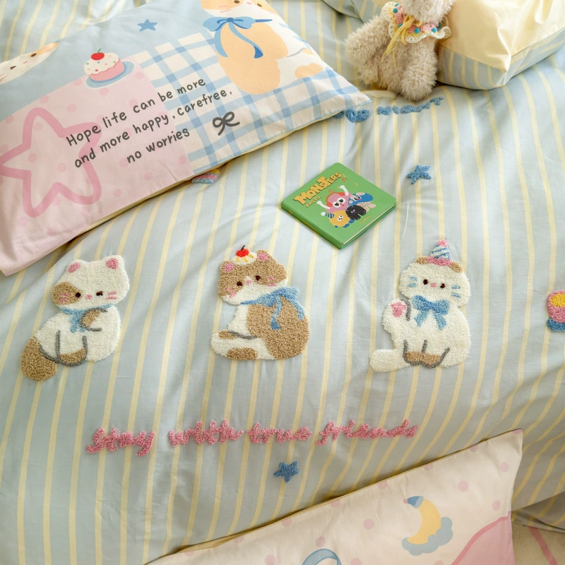 П cotton towel набор для ухода за кроватью, простыня, с вышивкой, набор из 4 предметов