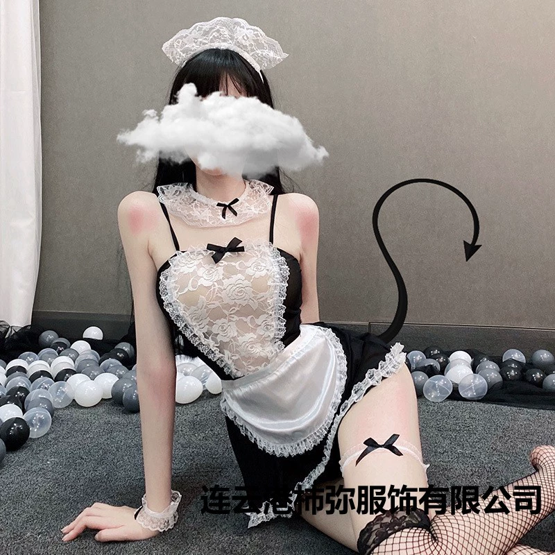 Si Sexy Сексуальное сексуальное белье Униформа соблазнения горничной набор Прозрачный кружевной фартук горничной