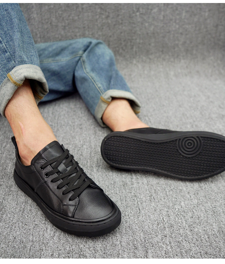 Giày sneaker nam da thật cổ thấp đế bằng, gót thấp 1-3 cm, dây buộc, phong cách thường ngày — Màu trắng 5202, Màu đen 5202 chi tiết 13