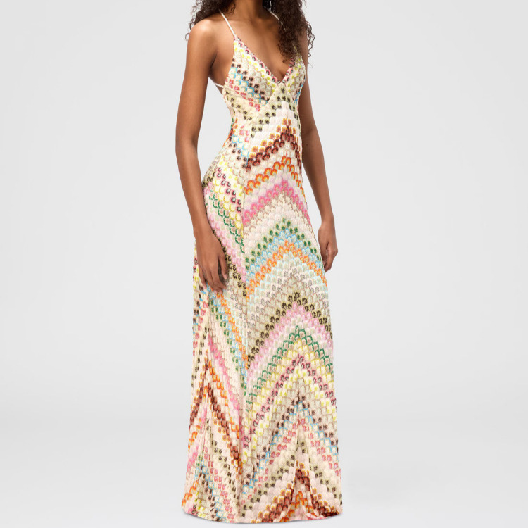 2025 European and American Cross-Border New Foreign Trade Dress, Patchwork Long Gown, Lace Strap Dress, Hand-Crocheted
