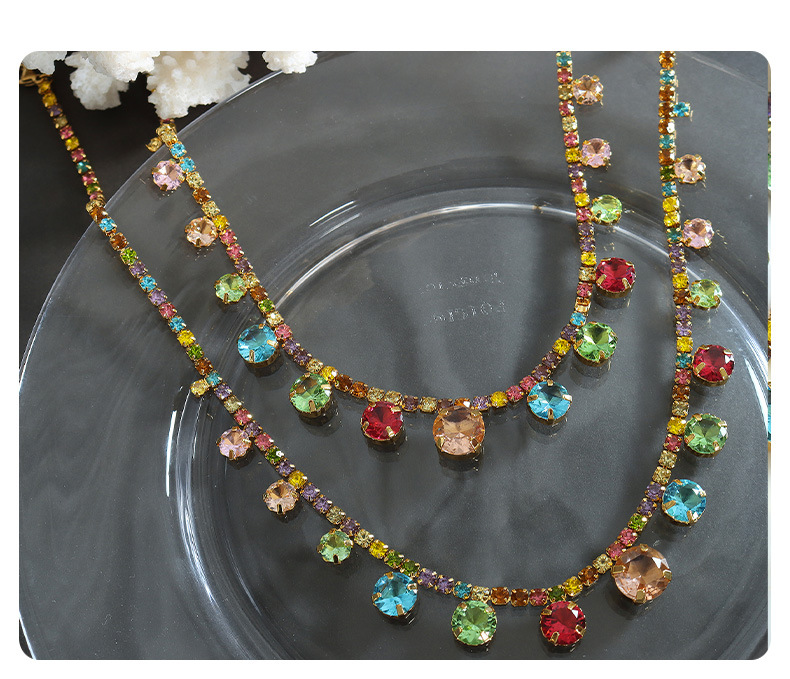 Fashion Round Copper Plating Inlay Crystal Pendant Necklace 1 Piece