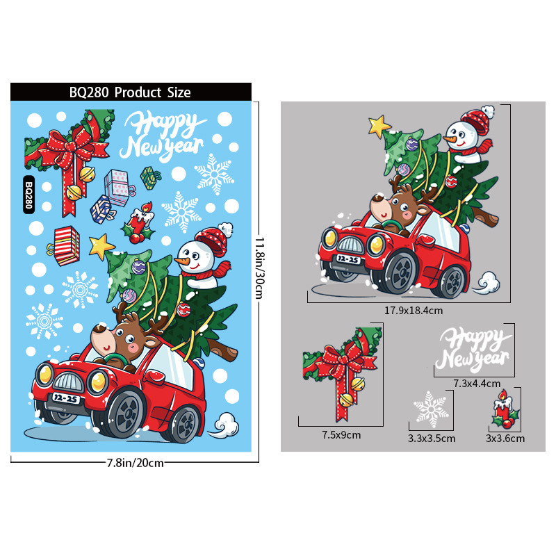 クリスマスのステッカーアマゾンの新しいサンタクロースの漫画の静電気はクリスマスの雪だるまのショーウインドーの戸のガラスのステッカーを貼ります。|undefined
