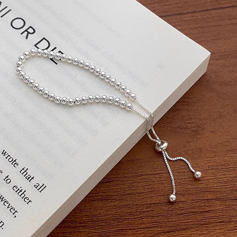 Korean Style Simple All-match silver Round Bead Pull Bracelet Women's New Style Simple All-match Bracelet Cold Style Girlfriend Gift