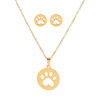 Fashionable universal golden necklace stainless steel, chain, set, earrings, suitable for import, 3 piece set