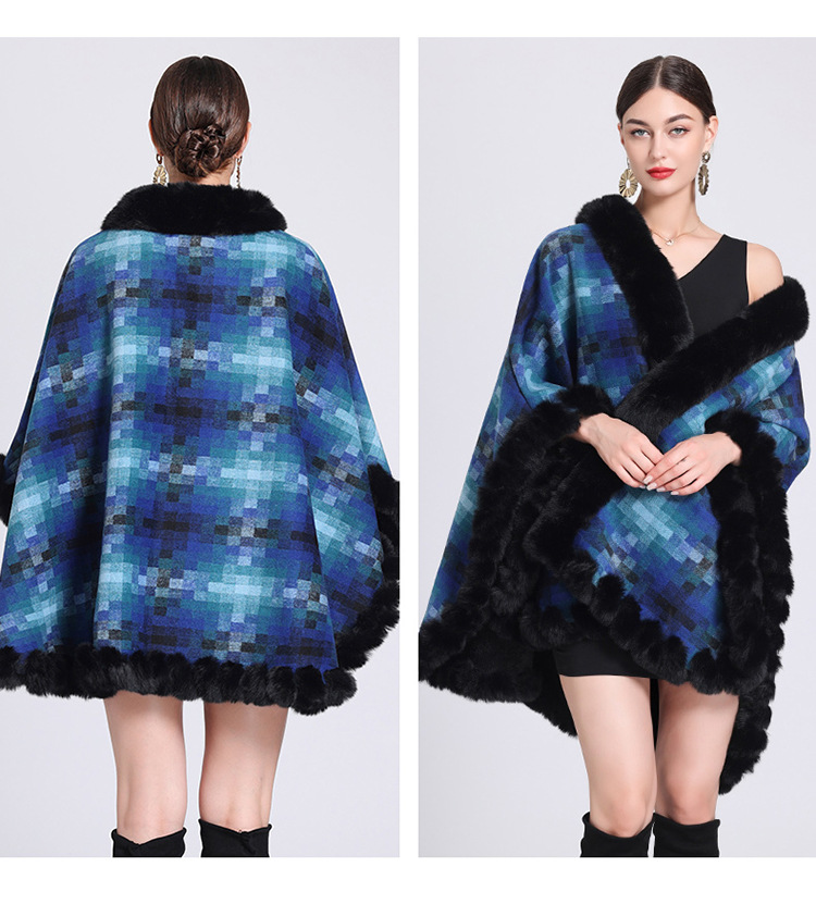 Mantella in pile spesso con colletto a quadri, ampia taglia, cardigan lavorato a maglia per donna_voghion.com