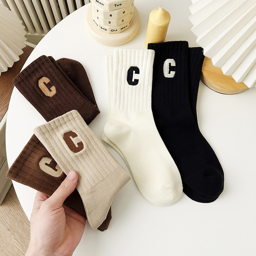 Women's Deodorant Autumn Middle Calf Socks for Spring and Autumn, Student Fashion, Versatile, Ins Trendy, Plain Color, Wholesale Stock