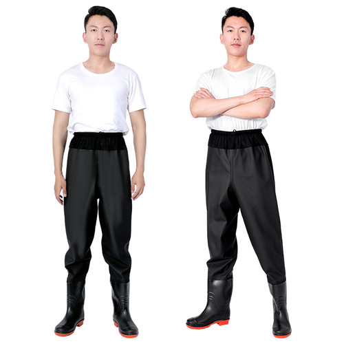 Waterproof waist-length down pants half-body ultra-light fishing catching fishing pants plus thick leather fork breathable clothes men and women one-piece rain pants