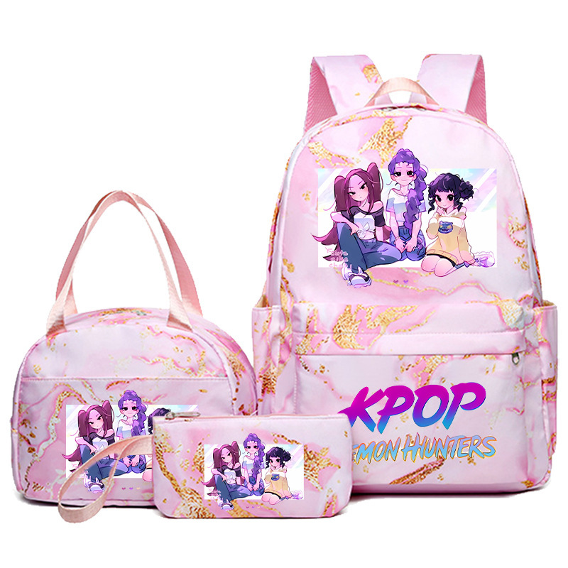 KPOP猎魔女团双肩背包午餐袋铅笔盒套装学生动漫时尚书包笔盒便当|undefined
