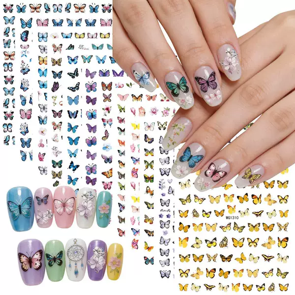 Cross-Border New Colorful Butterfly Nail Stickers Hot-Selling Spring Flower Butterfly Nail Stickers Wg1300-1311