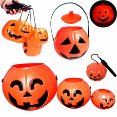光るかぼちゃの提灯のハロウィンはかぼちゃの桶の七色の音楽を持っています。